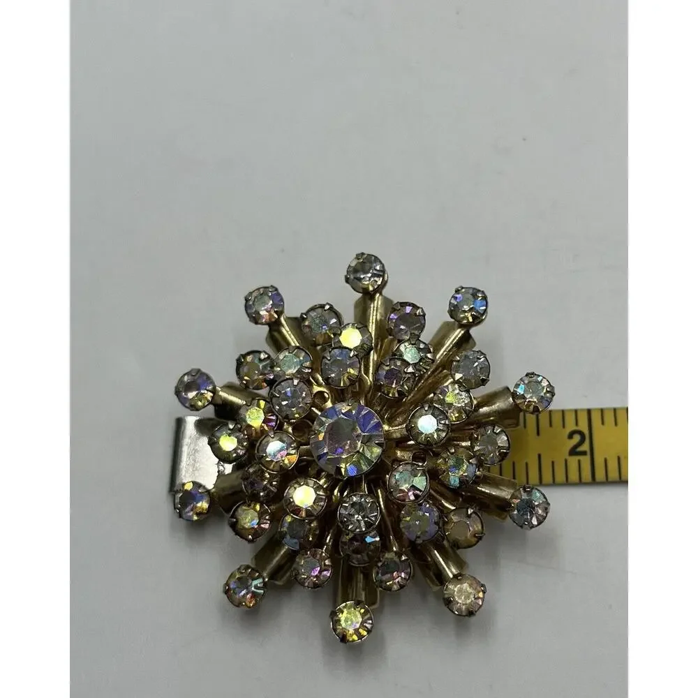 Vintage Aurora Borealis AB Rhinestone Starburst‎ Sunburst Brooch Pin